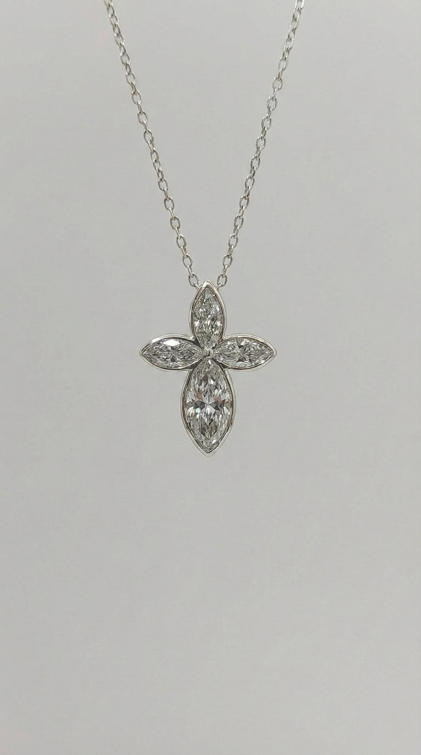 Halskette mit Kreuzanhänger aus 14k Marquise Diamanten für Damen, Kreuzanhänger aus Labor-Diamanten, religiöser Schmuck, christlicher Glaube Anhänger, Kreuzgeschenk für Frauen Moissanite engagement ring in Gold or Platinum — custom handcrafted by Forever For Love
