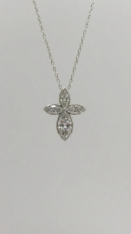 Halskette mit Kreuzanhänger aus 14k Marquise Diamanten für Damen, Kreuzanhänger aus Labor-Diamanten, religiöser Schmuck, christlicher Glaube Anhänger, Kreuzgeschenk für Frauen