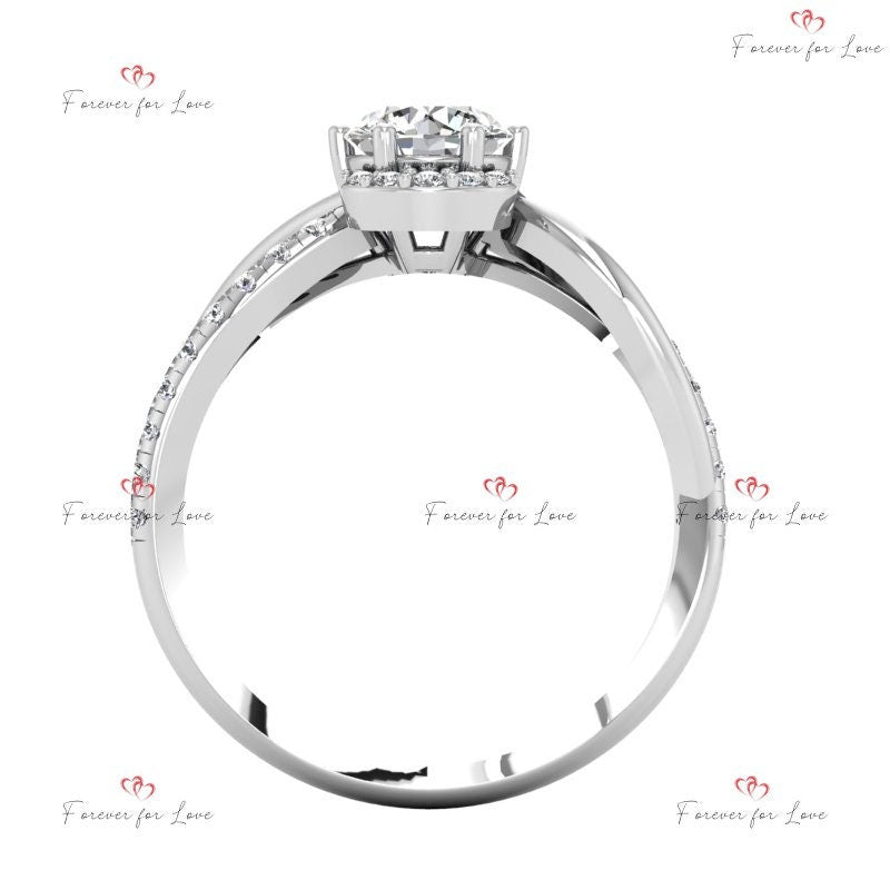 Round Natural Diamond Solitaire with Side Stones Round cut 1Ct Moissanite Brilliant Cut engagement ring in 935 Argentium Silver — custom handcrafted by Forever For Love