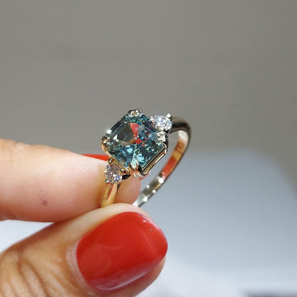 Green Sapphire Three Stone Engagement Ring