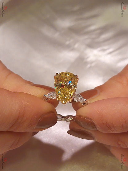 6 Ct Pear Yellow Diamond, Moissanite Engagement Ring