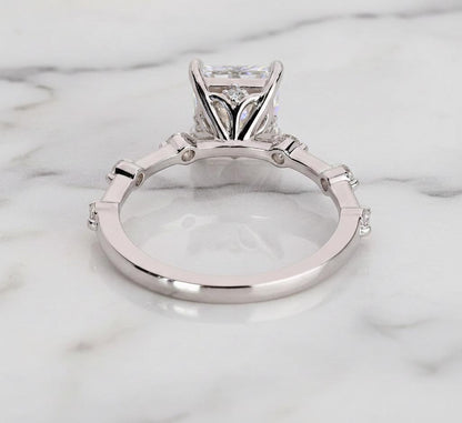 Princess Cut Diamond Engagement Ring Genuine Lab Grown Diamond Ring Proposal Ring for Her Distance Pave Setting Ring Unique Anniversary Gift