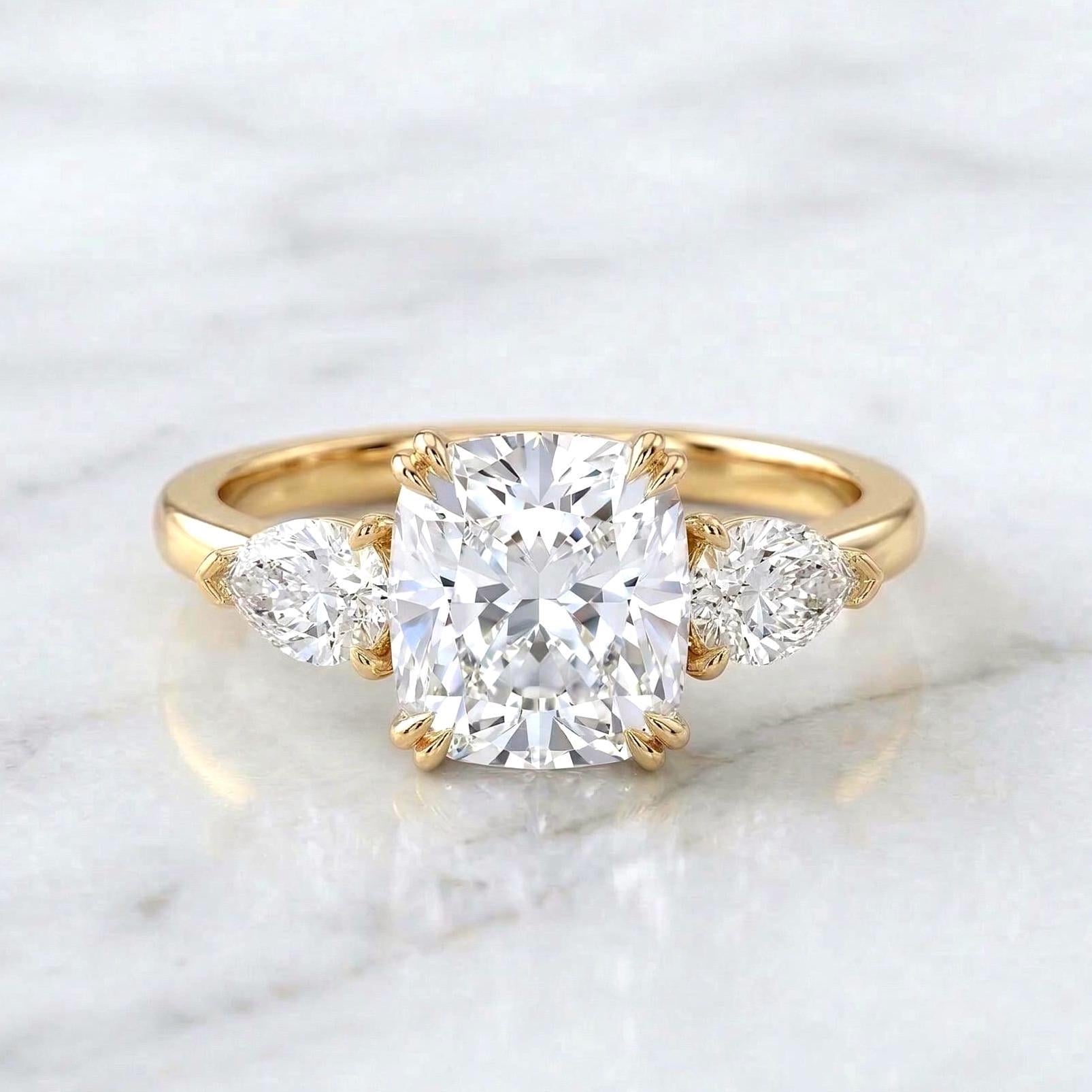Cushion Lab Diamond Three Stone Engagement Ring