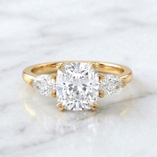 Cushion Lab Diamond Three Stone Engagement Ring