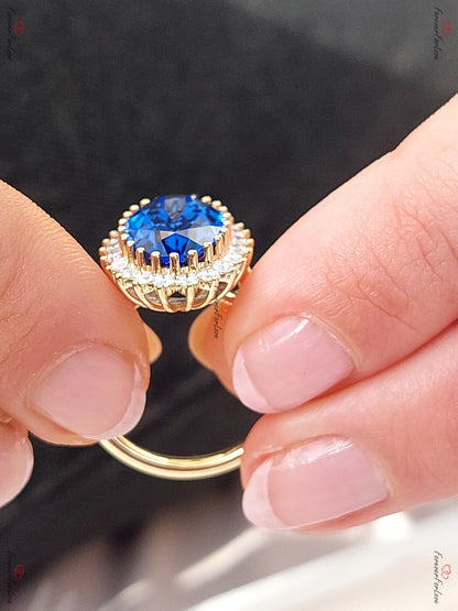 8 Ct Oval Blue Natural Diamond, Sapphire Engagement Ring