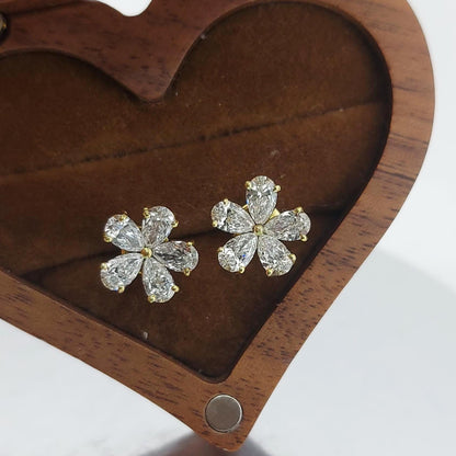 14 Karat Gold Ohrstecker mit tropfenförmigem Blumenmotiv und Diamanten, Labor-Diamantohrstecker, im Labor gezüchteter Diamant, Ohrstecker aus massivem Gold, Blumenohrringe, perfektes Geschenk