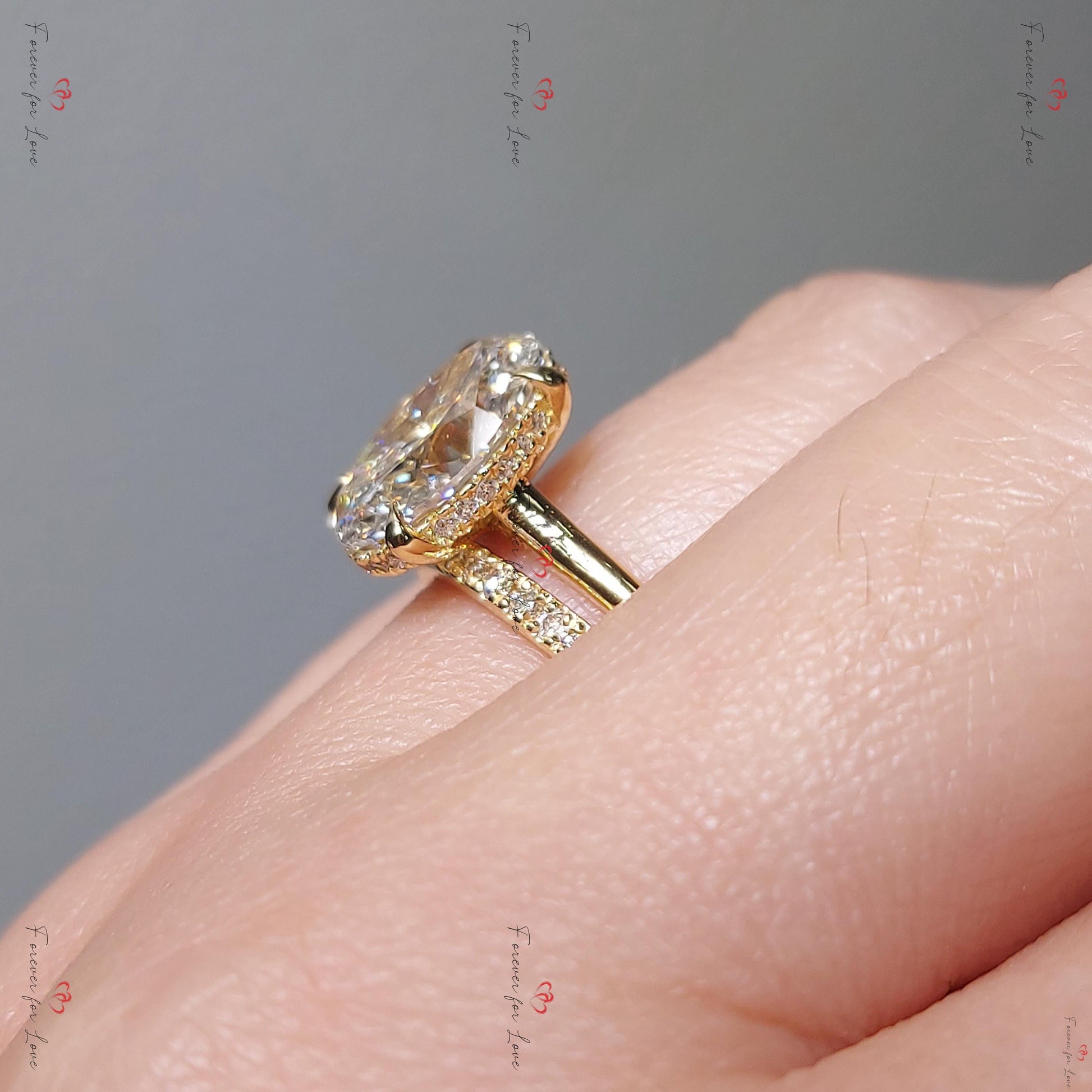 3.5 Ct Oval Lab Diamond Hidden Halo Engagement Ring