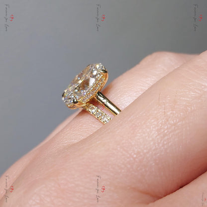 3.5 Ct Oval Lab Diamond Hidden Halo Engagement Ring