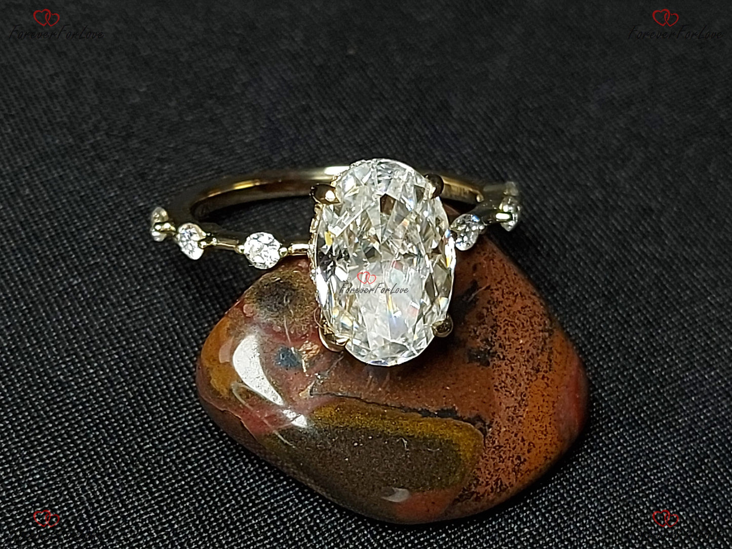 4 Ct Oval Moissanite Crushed Ice Solitaire Engagement Ring Oval cut 1Ct Moissanite Brilliant Cut engagement ring in 935 Argentium Silver — custom handcrafted by Forever For Love