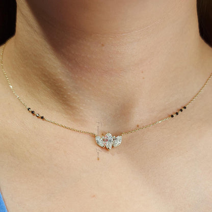 Mangalsutra Moissanite & Perles Noires, Collier Chaîne en Or, Bijoux Perles Faits Main, Collier de Mariage, Collier Diamant Véritable, cadeau pour elle.