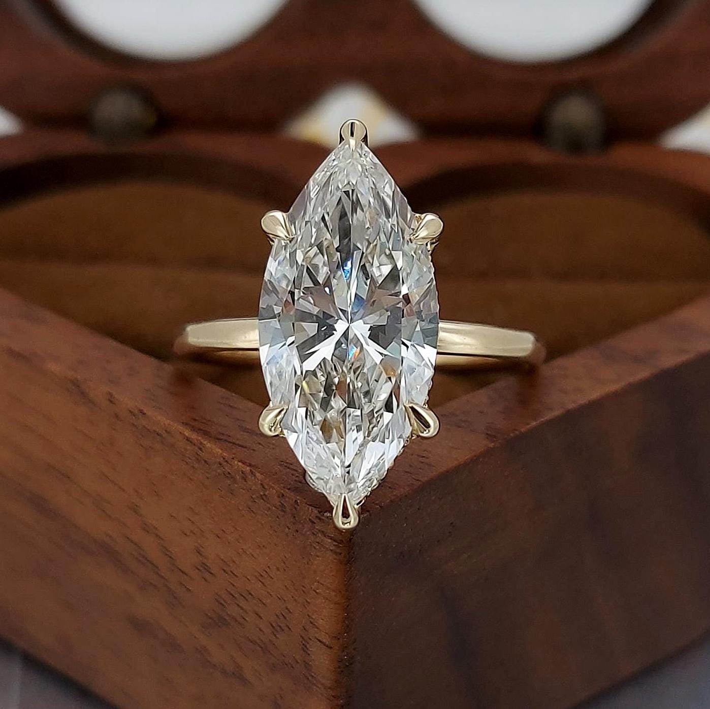 4.1 Ct IGI Certified Marquise Lab Diamond Hidden Halo Engagement Ring