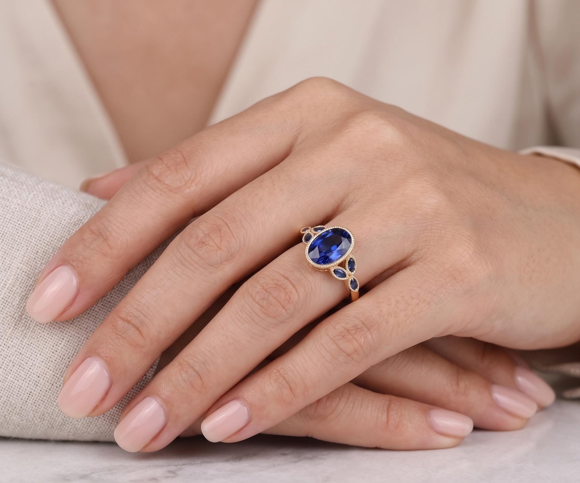 Oval Blue Sapphire Engagement Ring