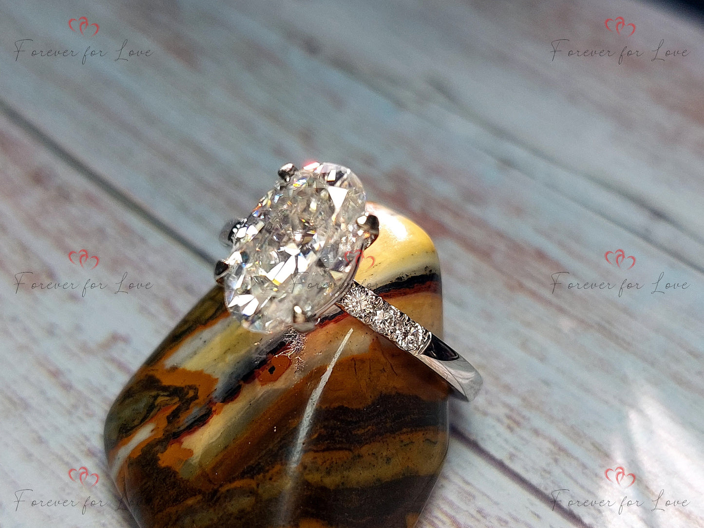3 Ct Oval Lab Diamond Engagement Ring with Diamond Accents Oval cut 1Ct Moissanite Brilliant Cut engagement ring in 935 Argentium Silver — custom handcrafted by Forever For Love