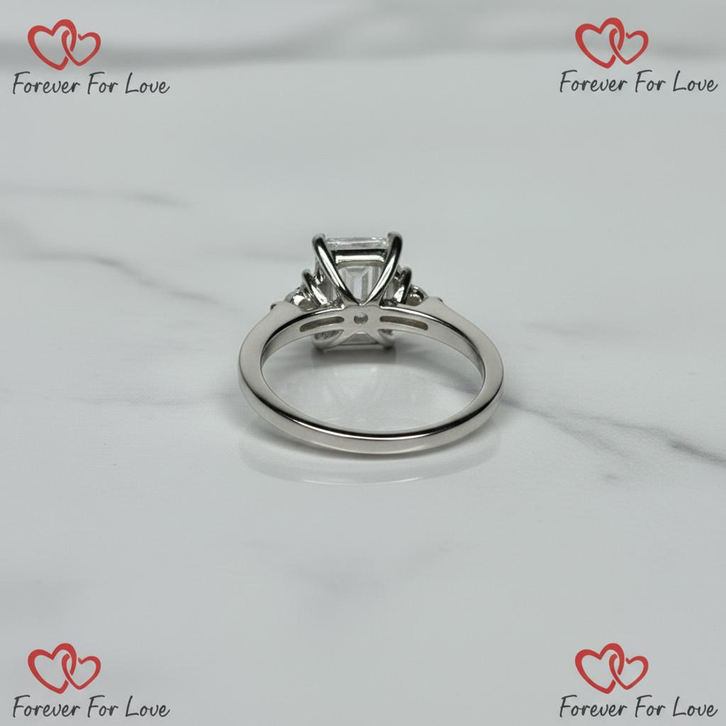 3.30 Ct IGI Certified Emerald Lab Diamond Solitaire Engagement Ring Emerald cut 1Ct Moissanite Brilliant Cut engagement ring in 935 Argentium Silver — custom handcrafted by Forever For Love