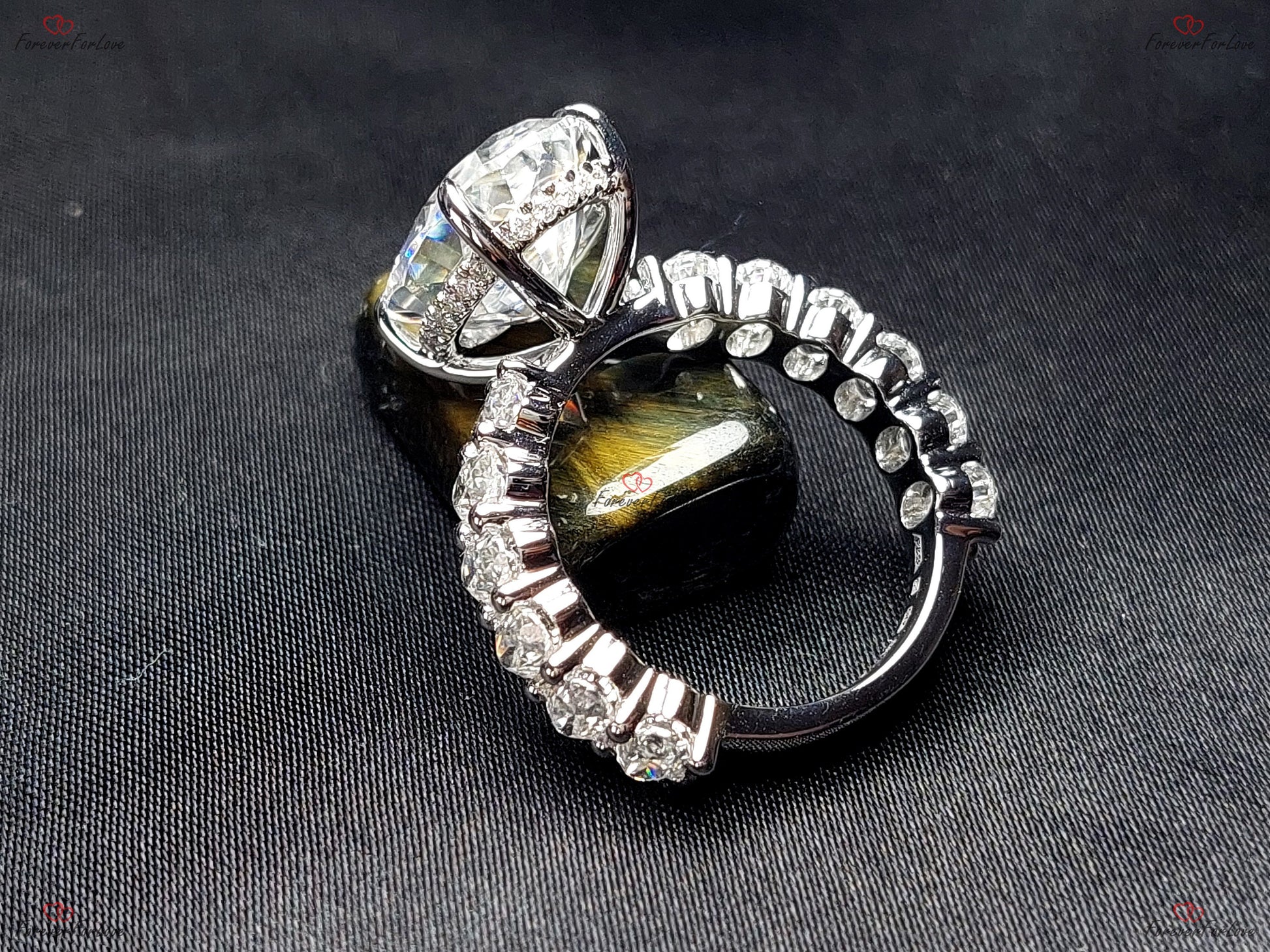 Oval Engagement Ring, 10 Ct Crushed ice Oval cut 16*10.5mm Moissanite engagement ring, diamond hidden halo Chunky oval band Gift for her.