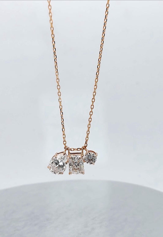 4.5ct E, VVS2, IGI Certified 14k Rose Gold. Pear, Emerald and Round Cut Diamond Solitaire Floating Pendant with Chain, Custom design