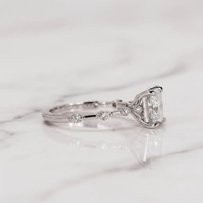 Princess Cut Diamond Engagement Ring Genuine Lab Grown Diamond Ring Proposal Ring for Her Distance Pave Setting Ring Unique Anniversary Gift