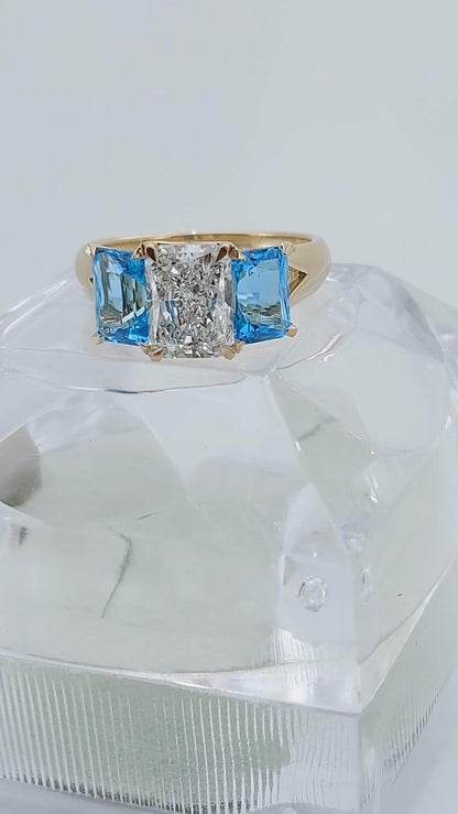2 Ct Radiant Diamond Three Stone Engagement Ring