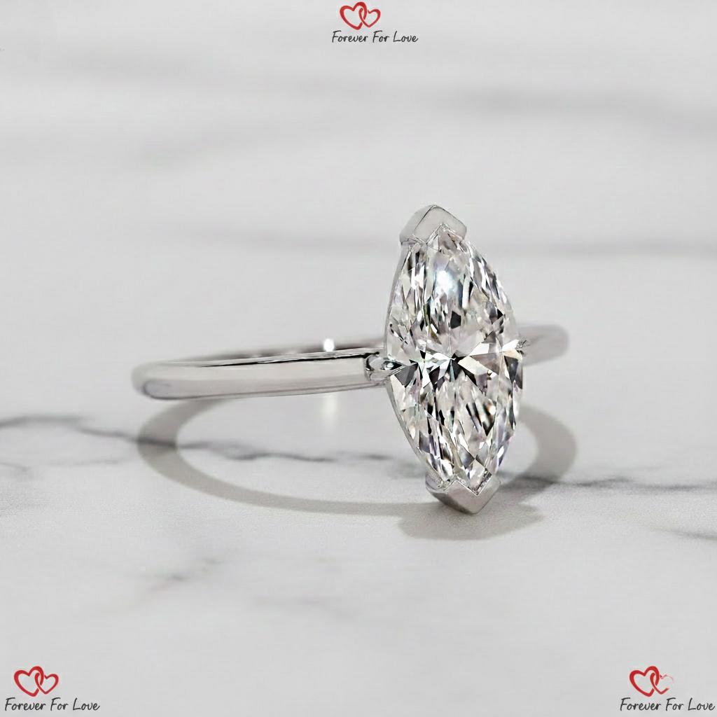 1.5 Ct IGI Certified Marquise Lab Diamond Engagement Ring Marquise cut 1Ct Moissanite Brilliant Cut engagement ring in 935 Argentium Silver — custom handcrafted by Forever For Love
