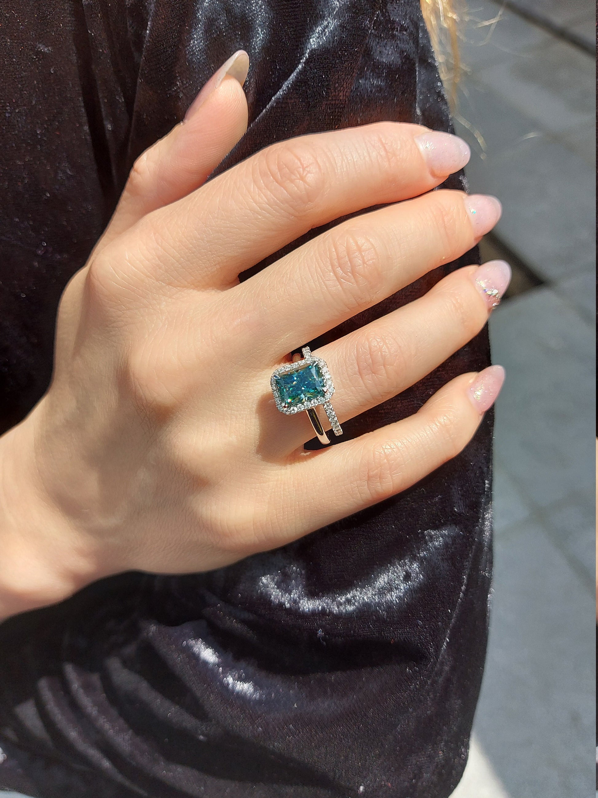 3 Ct Radiant Green Moissanite Eternity Band