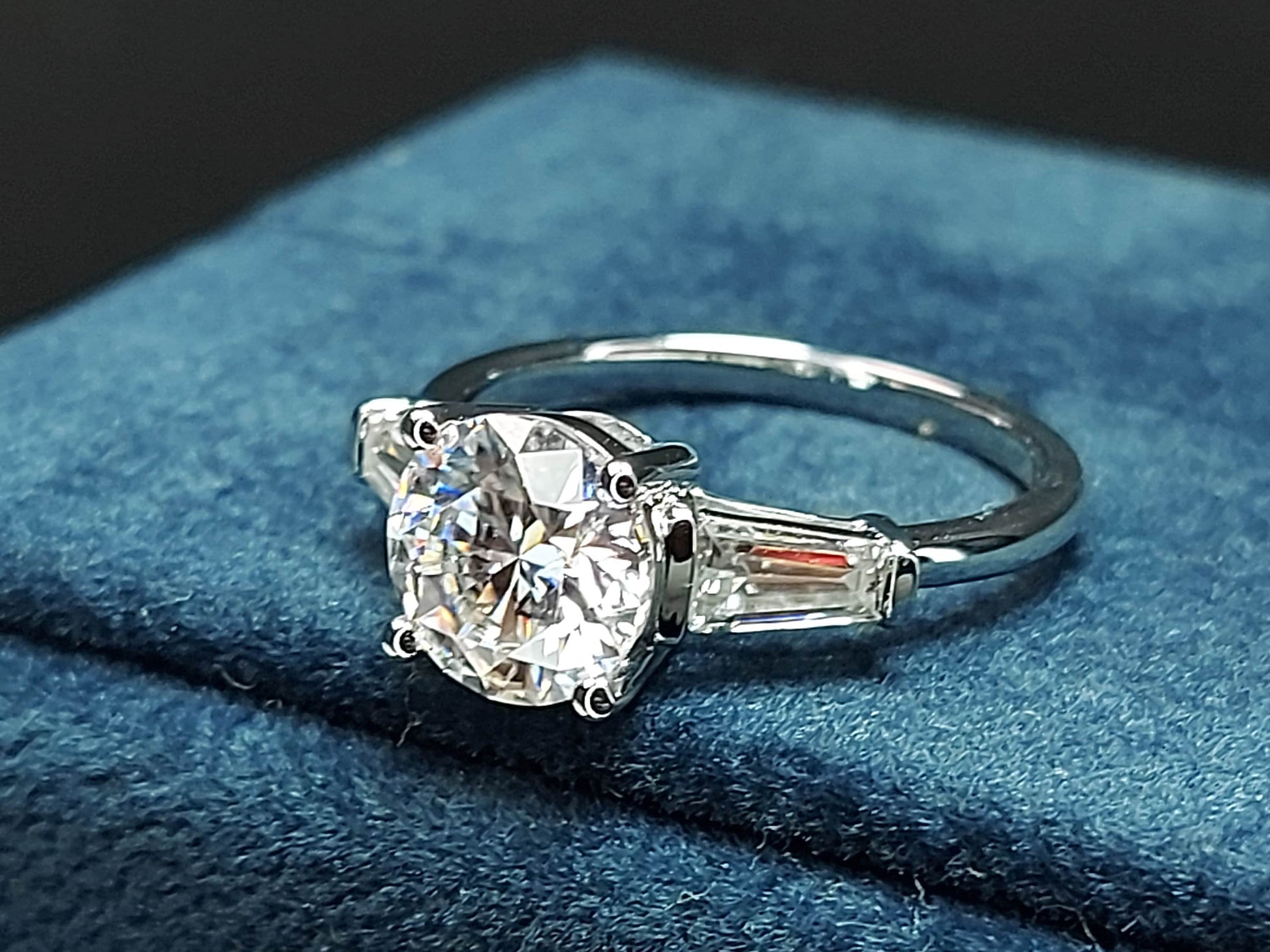 1.5 Ct Baguette Diamond, Moissanite Three Stone Ring