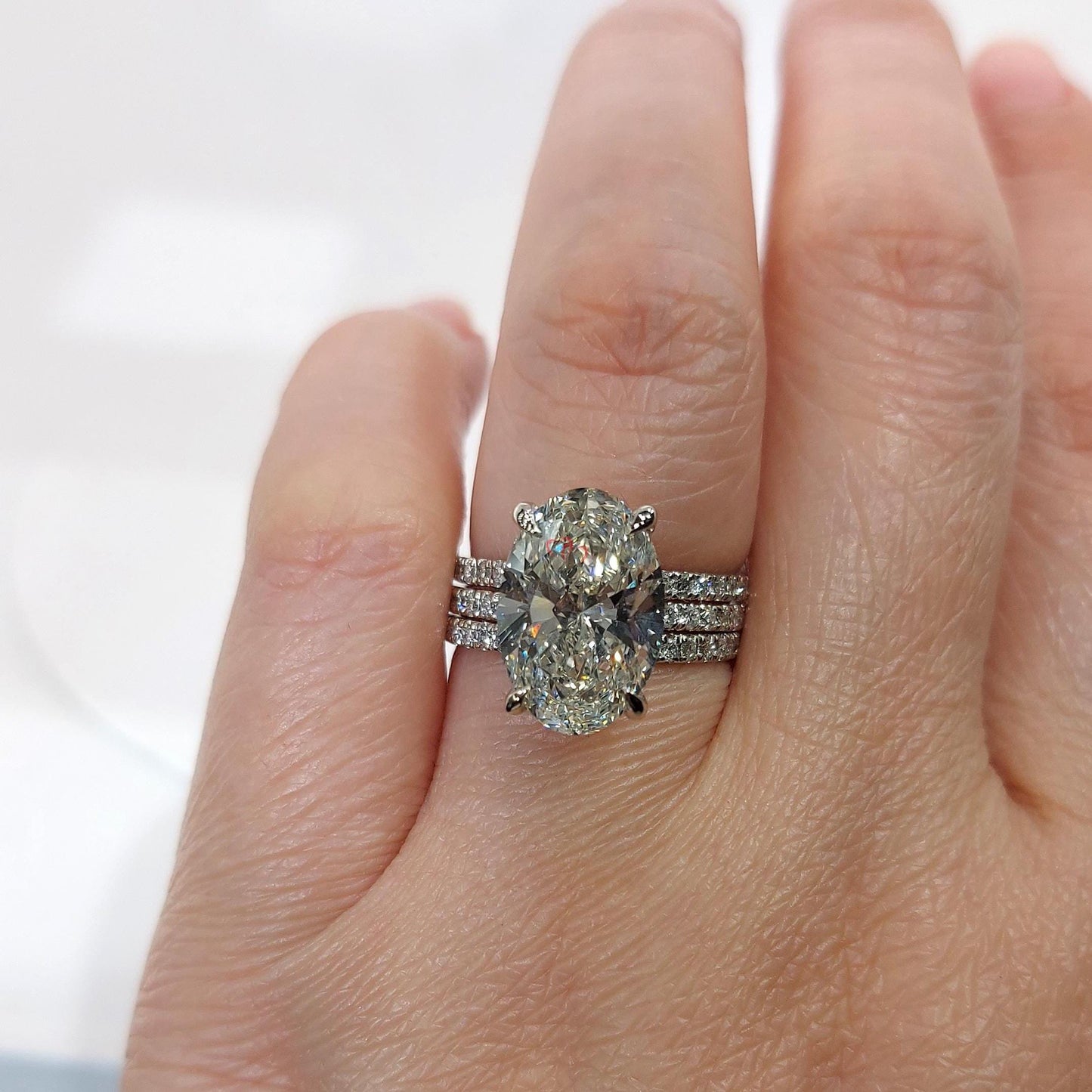 4.5 Ct Oval Lab Diamond Eternity Band Oval cut Moissanite Brilliant Cut engagement ring in 935 Argentium Silver — custom handcrafted by Forever For Love