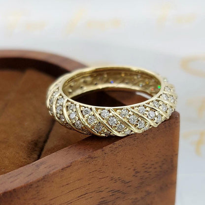 Cupcake Pave Diamond Band, Wide Gold Ring, 1.00 total carats Statement Ring, Round Brilliant Diamond Eternity Ring, Perfect gift For Her.