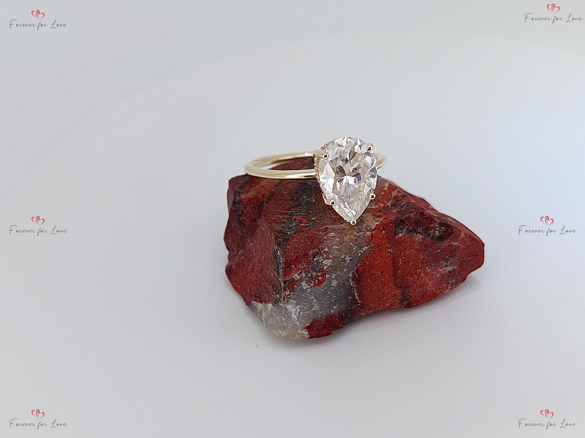 2 Ct Pear Diamond, Moissanite Hidden Halo Engagement Ring