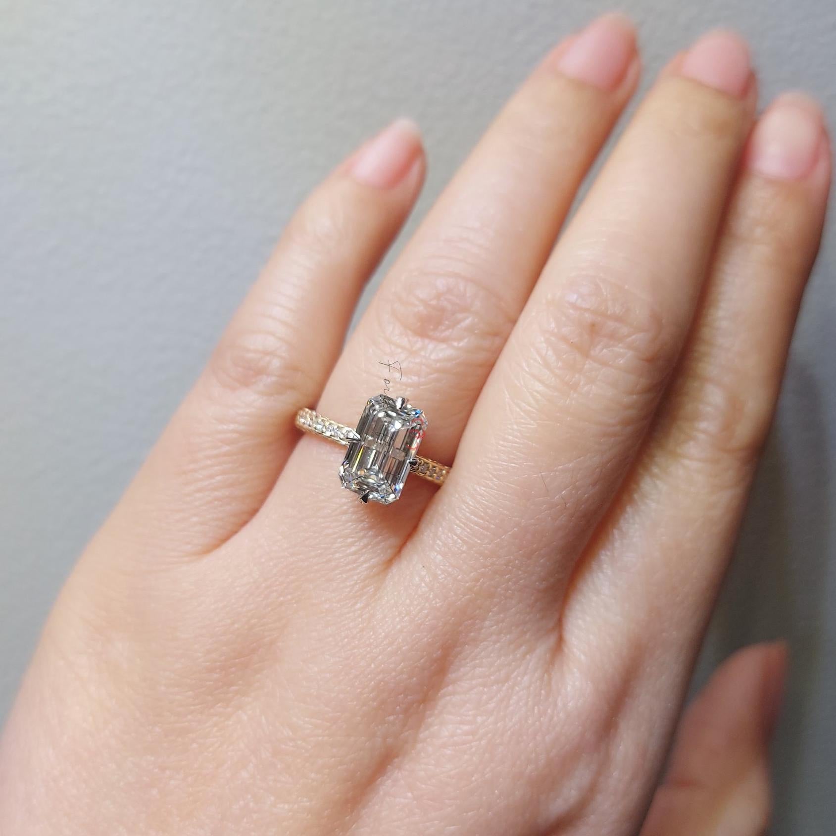 3 Ct Emerald Lab Diamond, Emerald Solitaire Engagement Ring