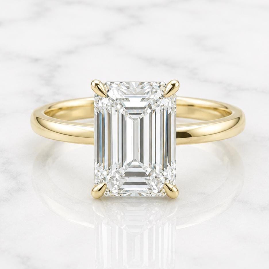 Emerald Diamond Ring E, VVS2 IGI Certified Engagement Diamond Ring for Anniversary Gift Genuine Diamond Ring for Her Perfect Gift Emerald cut 1Ct Moissanite Brilliant Cut engagement ring in 935 Argentium Silver — custom handcrafted by Forever For Love