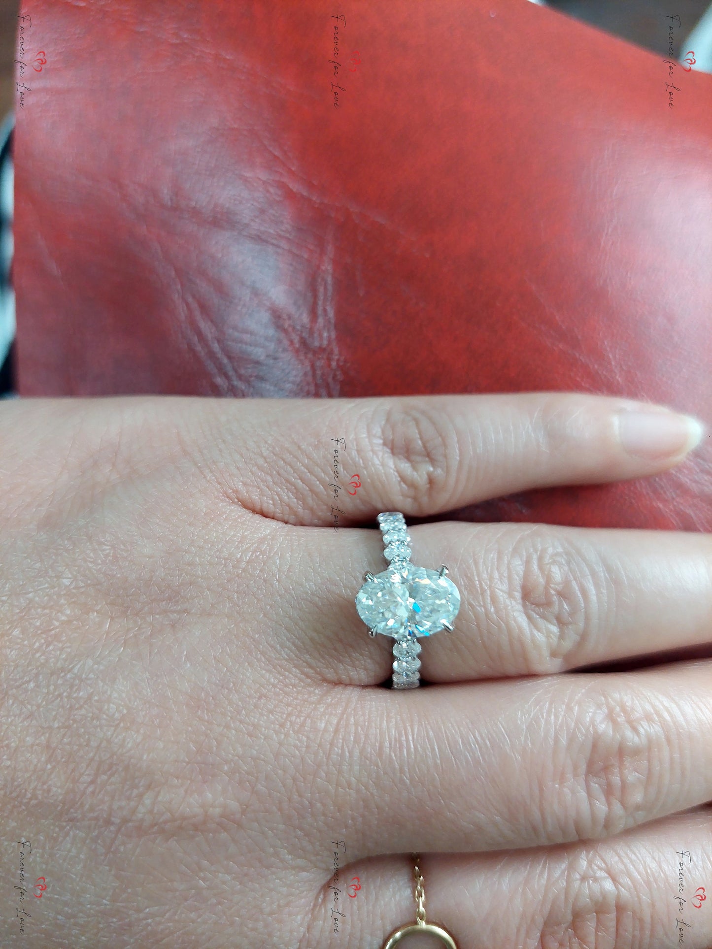 2.5 Ct Oval Diamond, Moissanite Halo Engagement Ring Oval cut Moissanite Brilliant Cut engagement ring in 935 Argentium Silver — custom handcrafted by Forever For Love