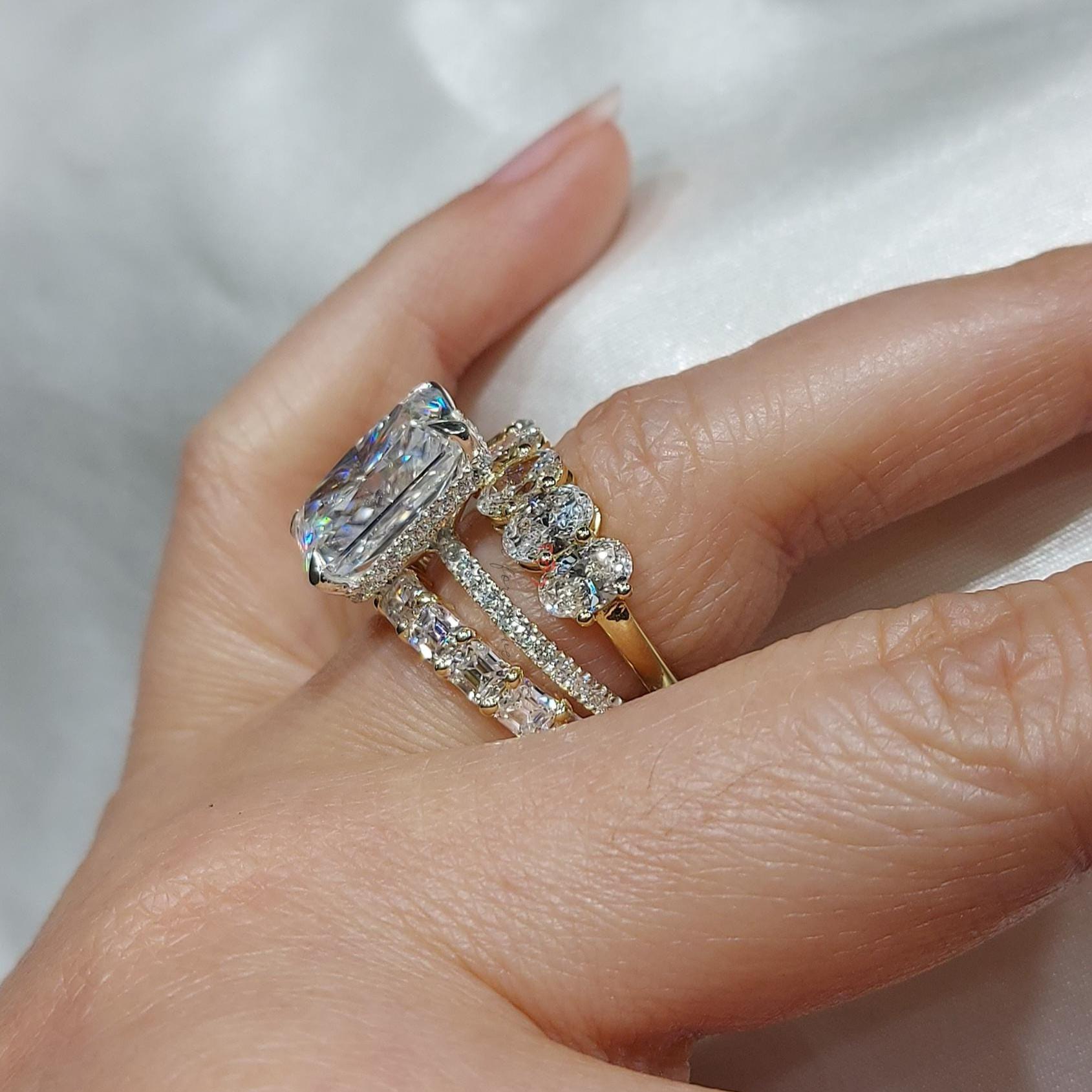 5.5 Ct Radiant Diamond, Moissanite Hidden Halo Engagement Ring