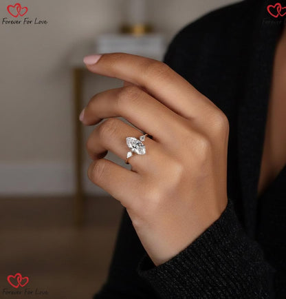 3 Ct Marquise Lab Diamond Three Stone Engagement Ring