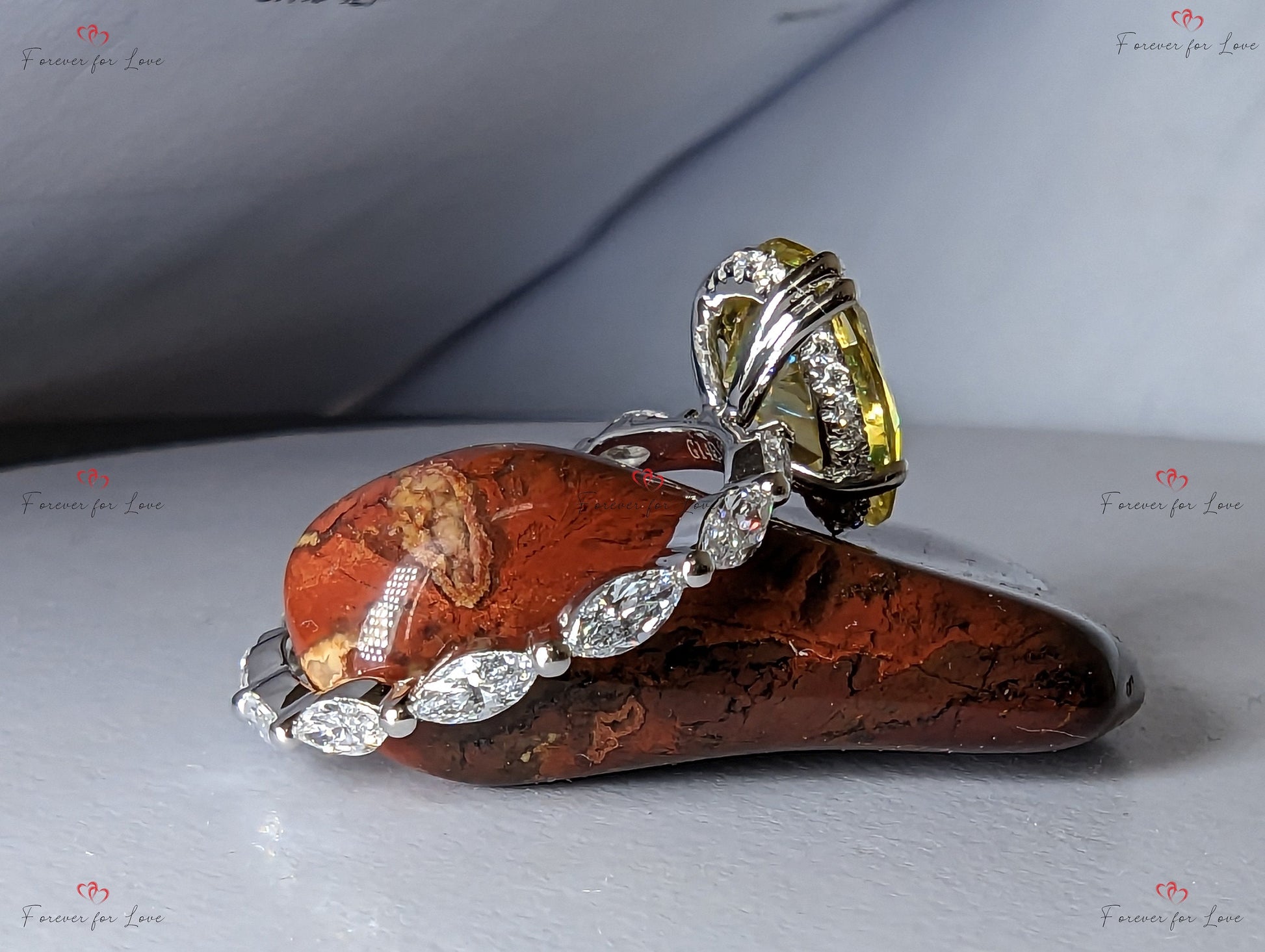 4 Ct Pear Yellow Diamond, Moissanite Engagement Ring