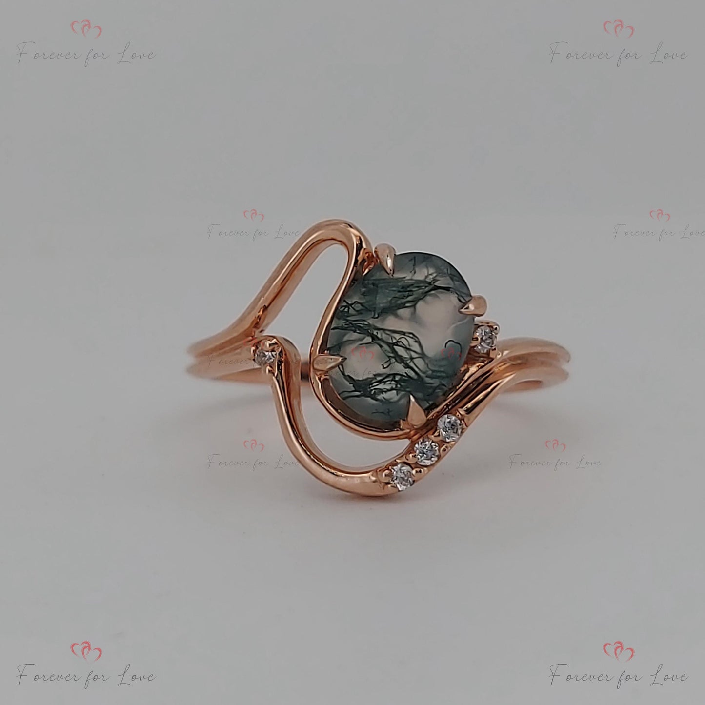 Oval Moss Agate Solitaire Ring Oval cut Natural Moss Agate engagement ring in 935 Argentium Silver — custom handcrafted by Forever For Love