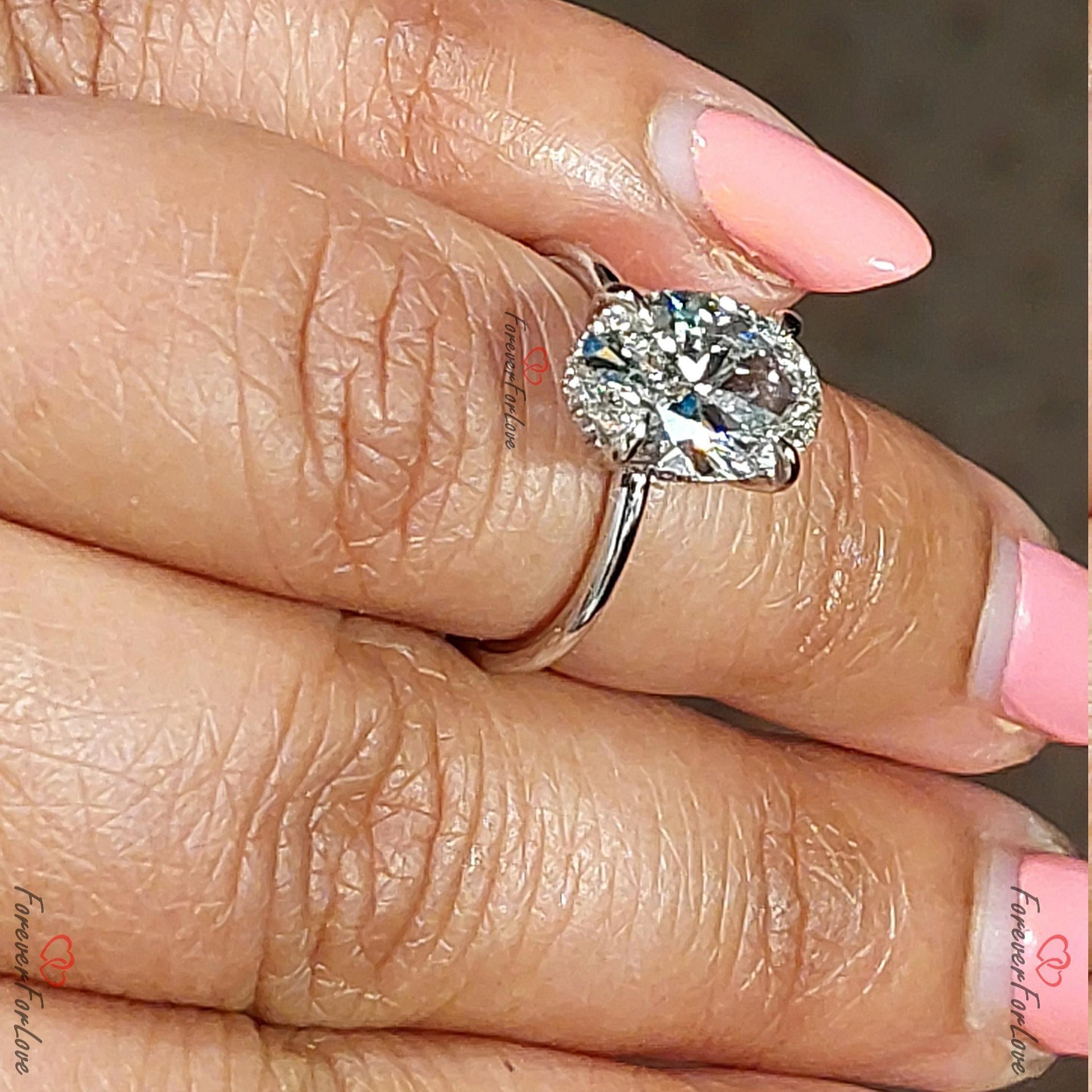 3 Ct Oval Lab Diamond Hidden Halo Engagement Ring