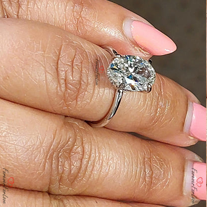 3 Ct Oval Lab Diamond Hidden Halo Engagement Ring