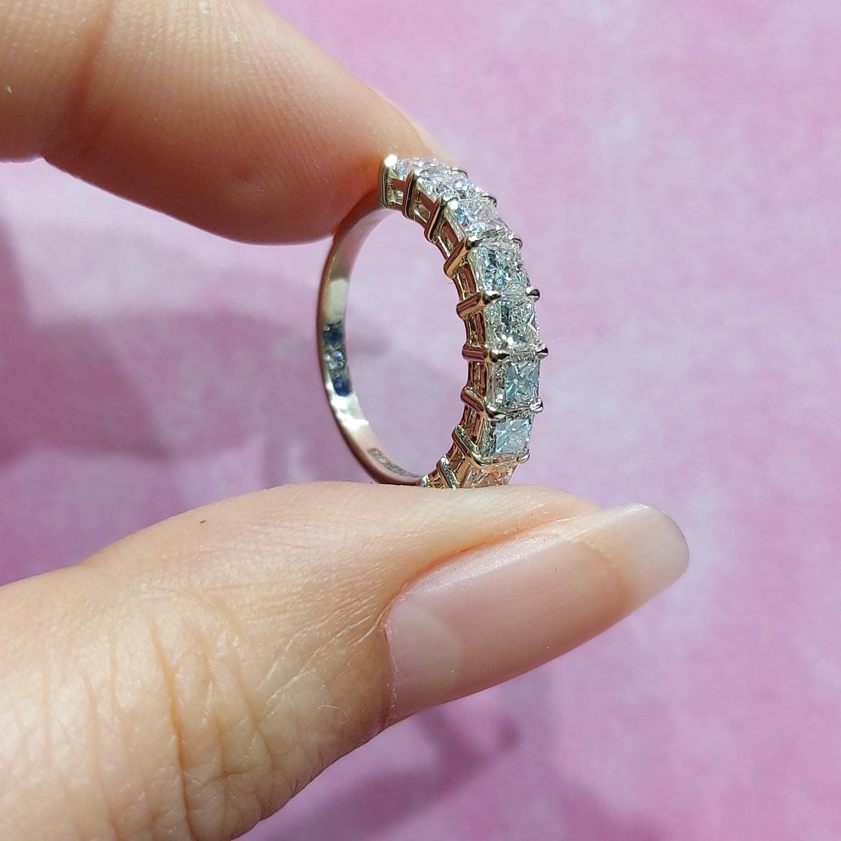 Princess cut Lab Grown Diamond Wedding Band, Anniversary Band for her, Nine stone Half Eternity Band, Stackable Matching Band Gift for her.