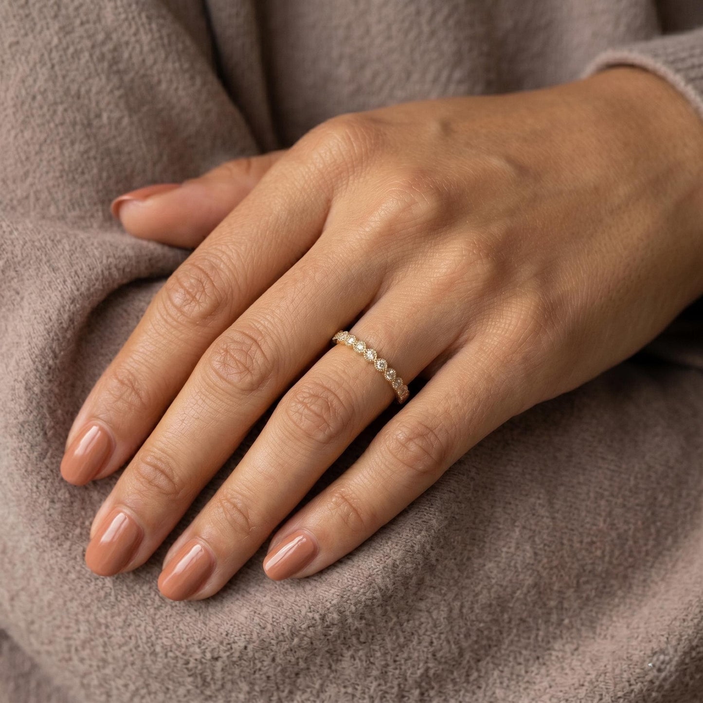 Round Diamond Half Eternity Band Round cut Moissanite Brilliant Cut engagement ring in 935 Argentium Silver — custom handcrafted by Forever For Love