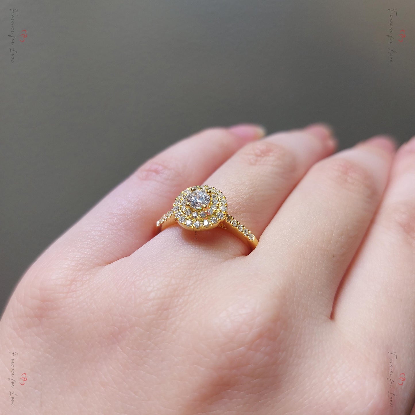 Round Natural Diamond Halo Engagement Ring Round cut 1Ct Moissanite Brilliant Cut engagement ring in 935 Argentium Silver — custom handcrafted by Forever For Love