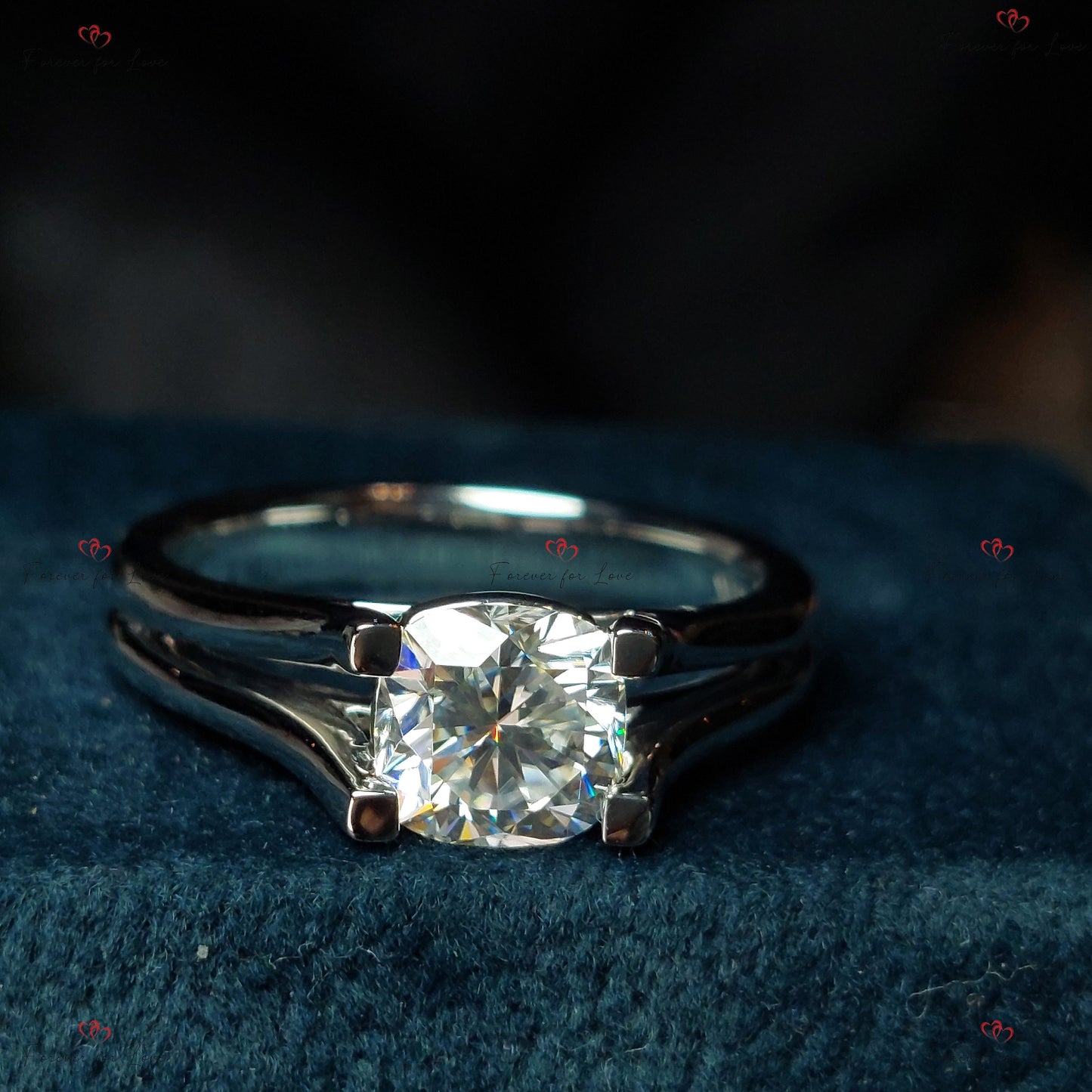 Cushion Moissanite Halo Engagement Ring Cushion cut 1Ct Moissanite Brilliant Cut engagement ring in 935 Argentium Silver — custom handcrafted by Forever For Love