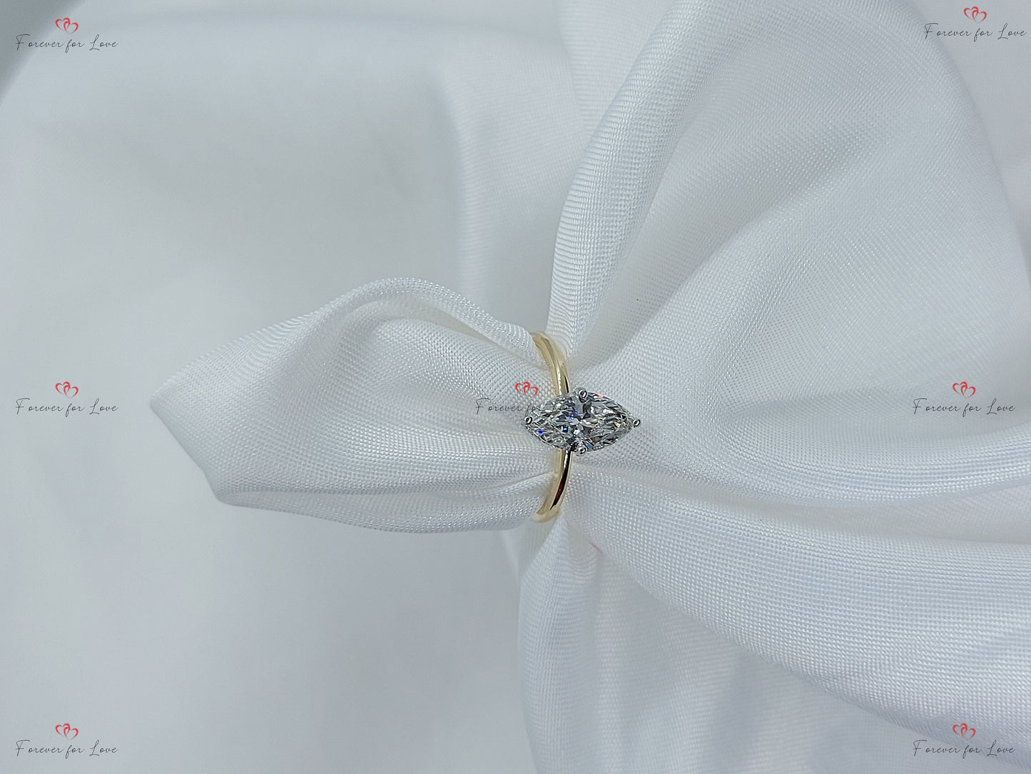1 Ct IGI Certified Marquise Lab Diamond Engagement Ring Marquise cut 1Ct Moissanite Brilliant Cut engagement ring in 935 Argentium Silver — custom handcrafted by Forever For Love