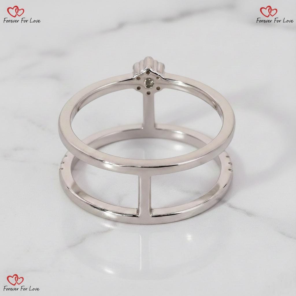 Bague double en diamant de laboratoire rond Round cut 1Ct Moissanite taille brillant engagement ring in Gold or Platinum — custom handcrafted by Forever For Love