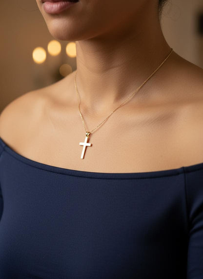 14 Karat Massivgold Kreuzkette für Frauen, anpassbarer Kreuzanhänger, religiöser Schmuck, christlicher Glaubensanhänger, Kreuzgeschenk für Frauen