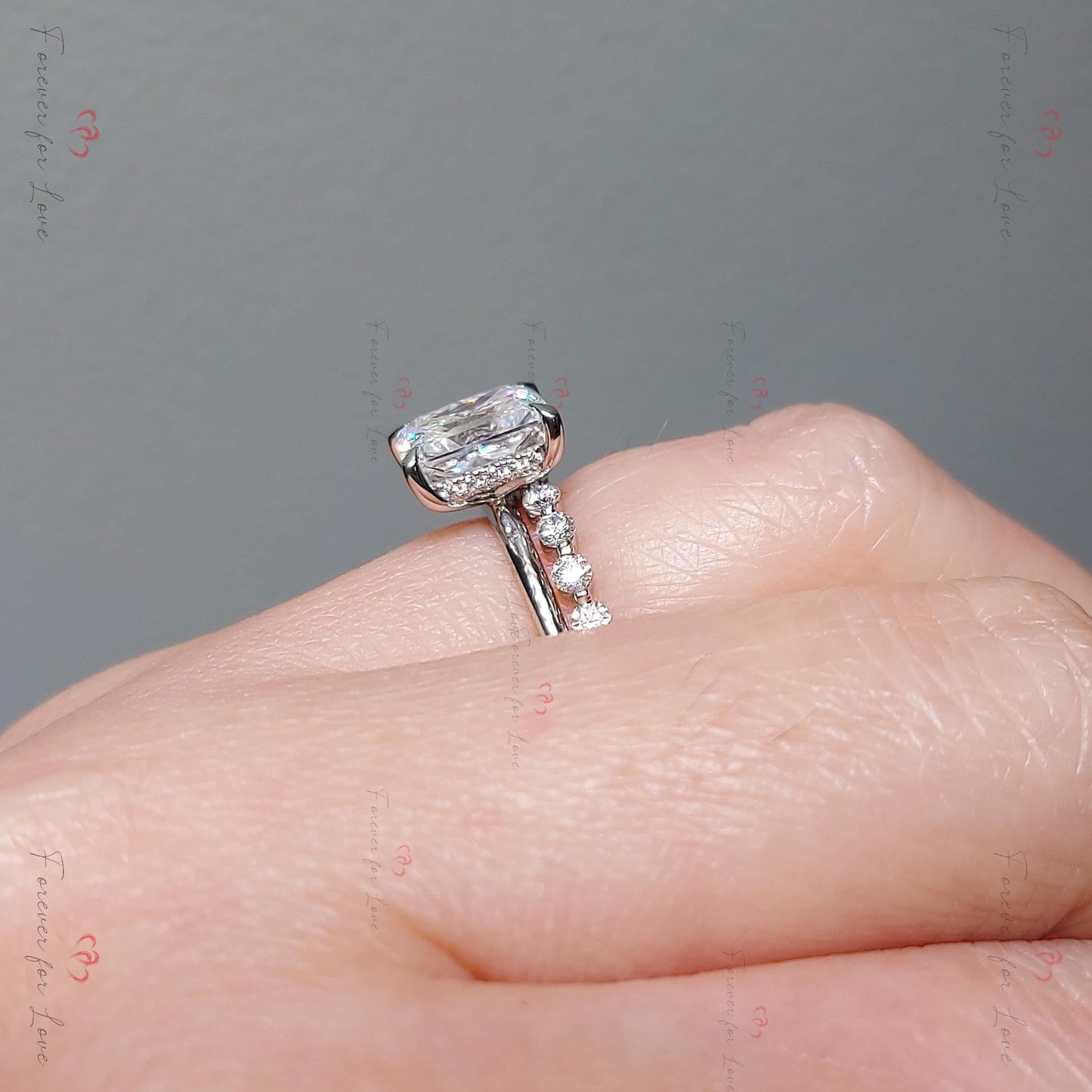 2 Karat Radiant Moissanite Eternity Band Radiant cut Moissanite engagement ring in 935er Argentium Silber — custom handcrafted by Forever For Love