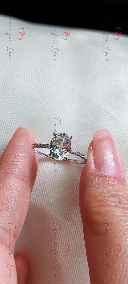 2.8 Ct Oval White Diamond, Sapphire Engagement Ring