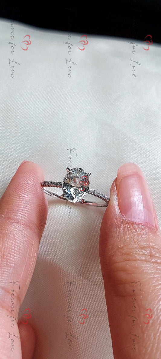 2.8 Ct Oval White Diamond, Sapphire Engagement Ring