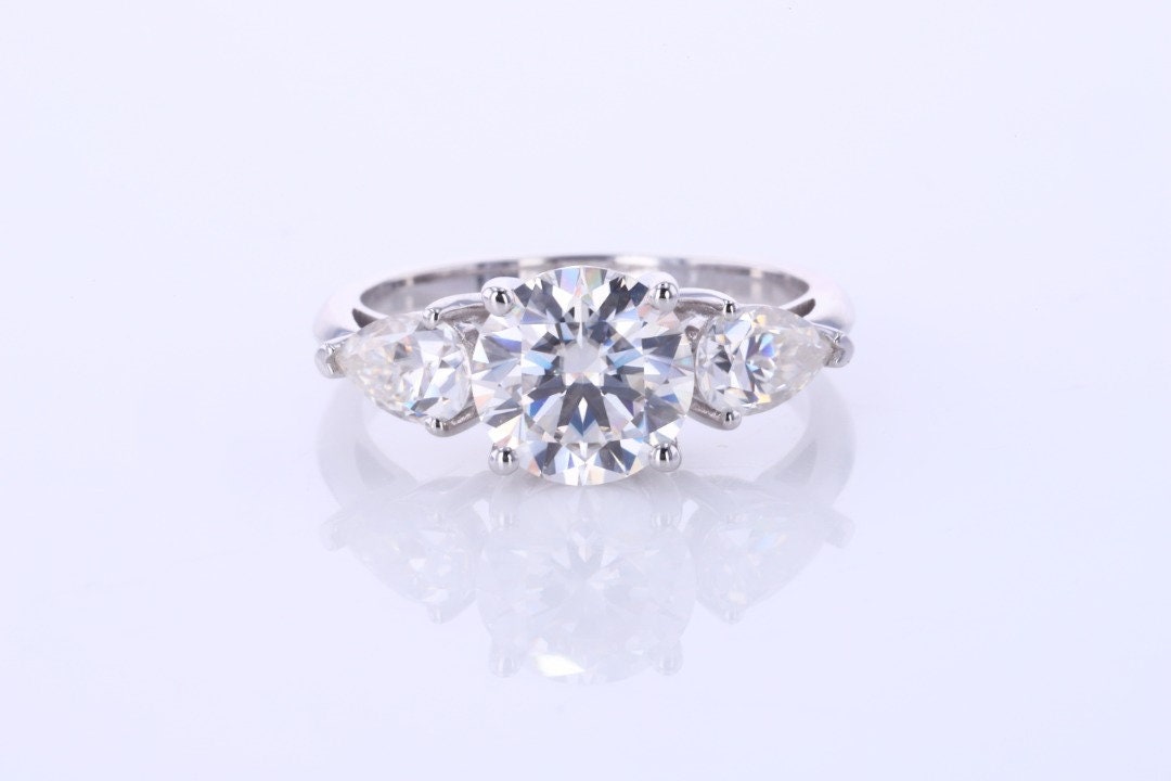 1.50 Ct Pear Natural Diamond Three Stone Engagement Ring