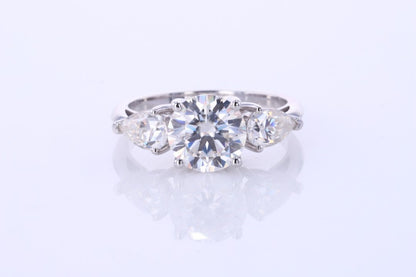 1.50 Ct Pear Natural Diamond Three Stone Engagement Ring