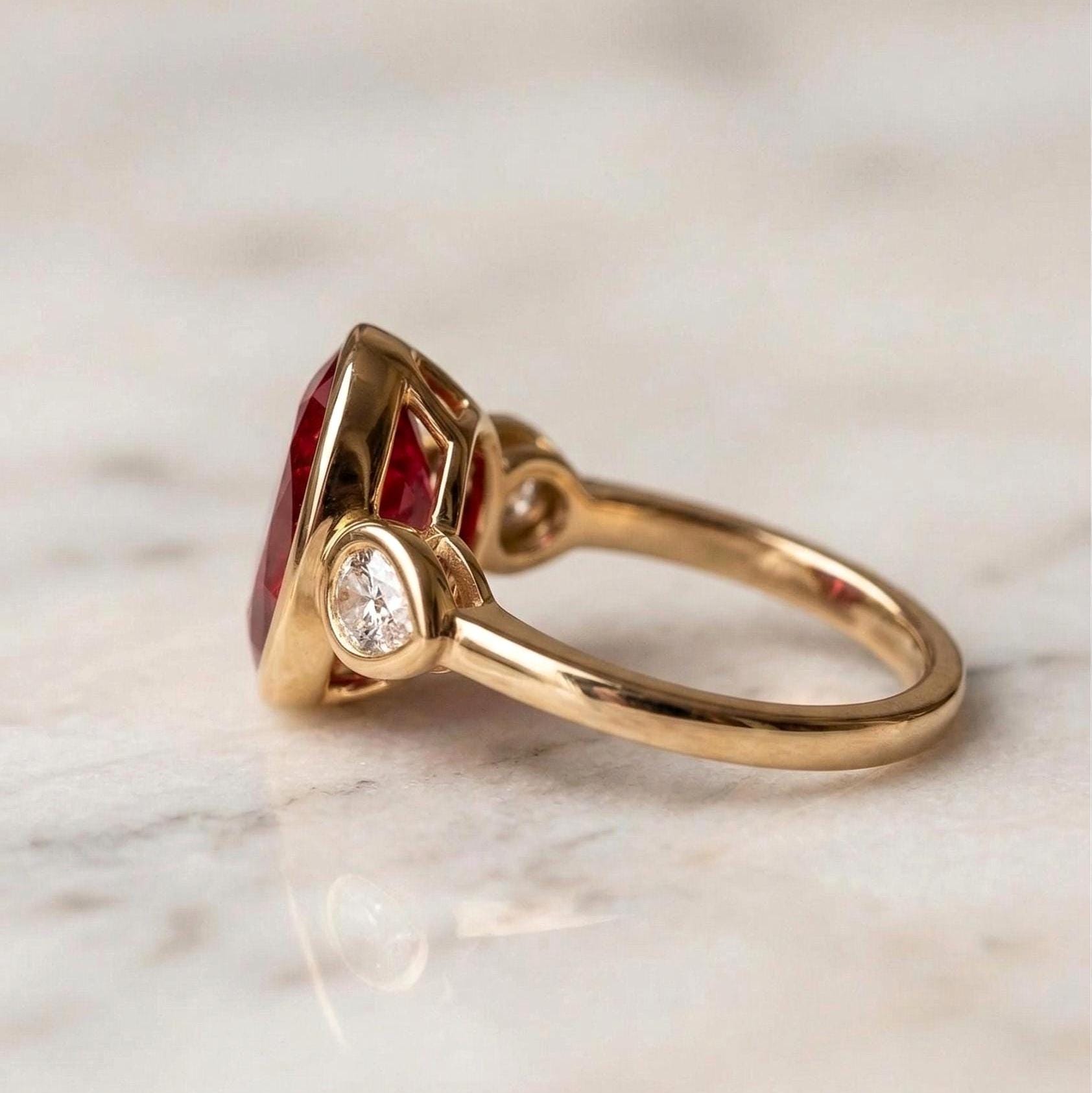 Oval Diamond, Ruby Engagement Ring